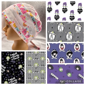 Woman’s Pixie back Beetlejuice Lydia 90s Movie pop culture Halloween medical surgical skull scrub hat