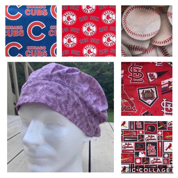 Woman’s Bouffant Adjustable Scrub Hat Cap Medical Surgical Baseball St. Louis Cardinals Redbirds cubs Chicago Boston Red Sox New York yankee