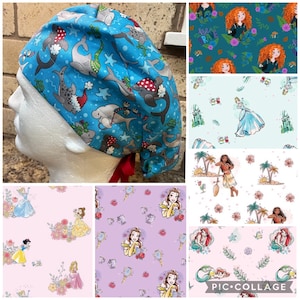 Woman’s Disney princess sketch line themed Gathered back surgical scrub hat cap