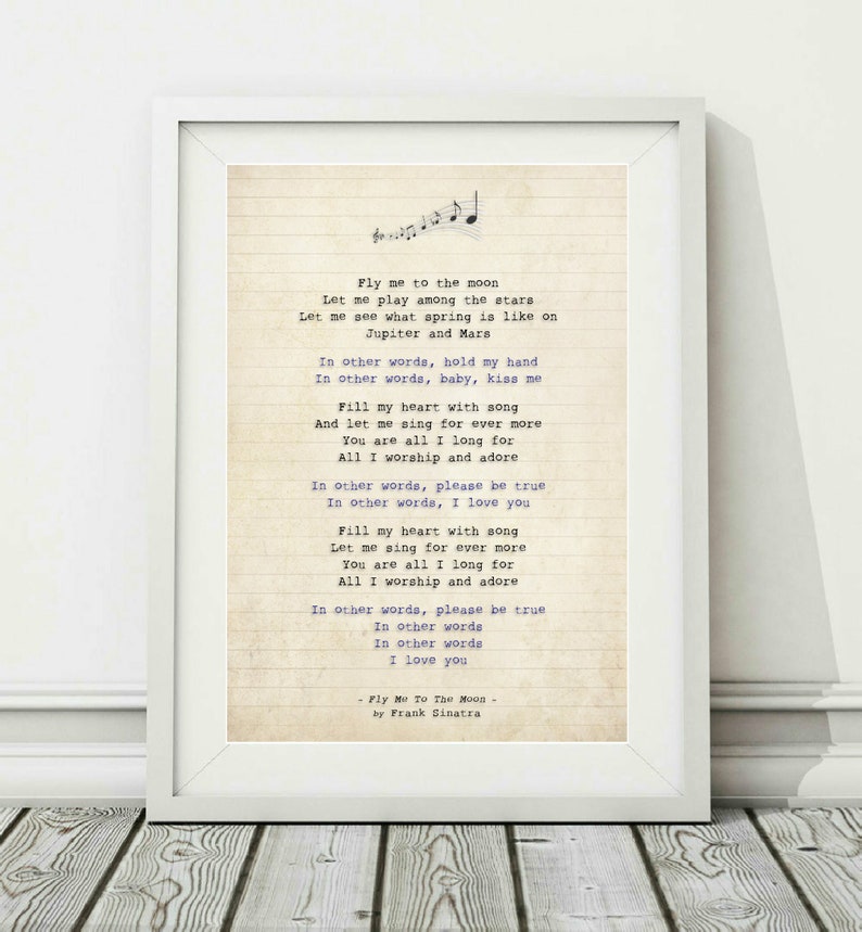 Home Decor Items Frank Sinatra Fly Me To The Moon Song Print Lyrics Poster Lyrics Art No Frame Home Furniture Diy Brucebibee Com