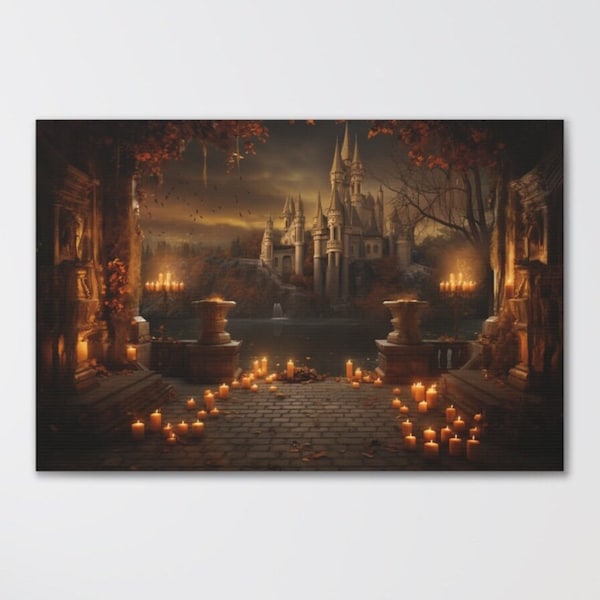 The Castle in Candlelight Artistic Canvas Prints, Old Castle Wall Art, Potter Prints Magic Castle, Castle Fantasy Canvas Art, Vintage Castle