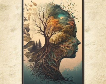 Mother Nature Canvas Wall Art, Tree of Life Yggdrasil Art Print, Tree of Life Art, Fantasy Art Print, Spiritual Mother Earth Magical-Fantasy