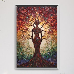 Mosaic Tree of Life Canvas Art Print: Spiritual Mother Nature Painting
