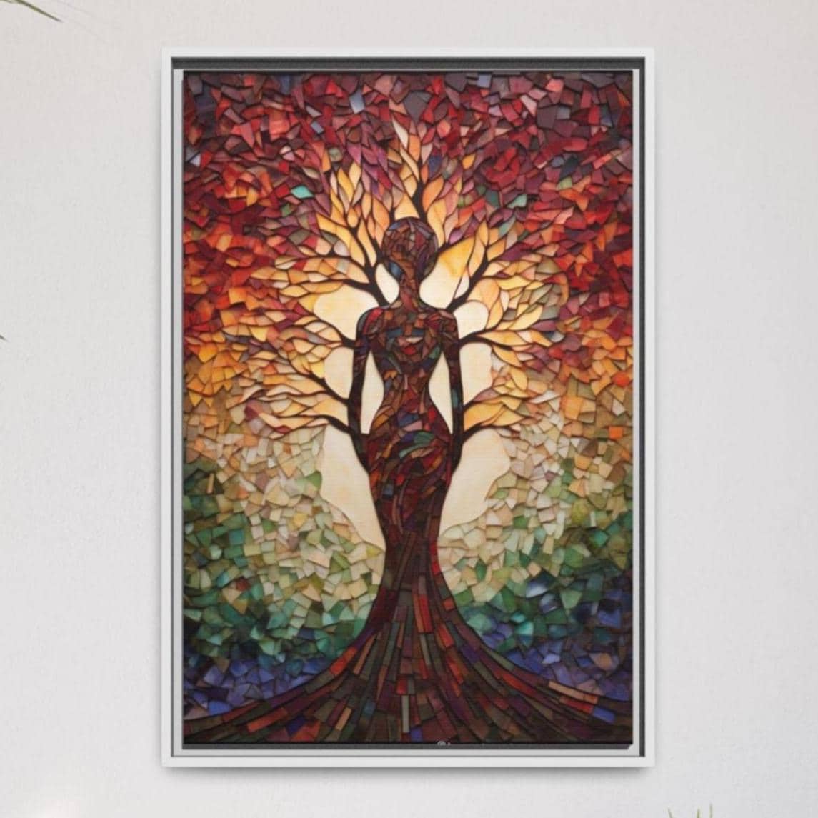 Women's Tree Canvas Art Print, Mother Nature Wall Art, Spiritual Mother Painting, Tree of Life in Style Mosaic Painting, Female Tree of Life