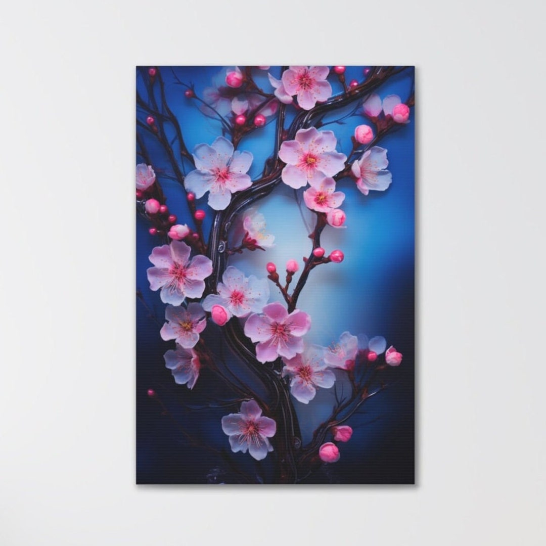 Japanese Cherry Blossom Canvas Wall Print Japanese Style Art Etsy