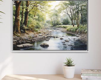Forest Canvas Print: Green Trees, River Landscape, Nature Wall Art