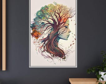 Tree of Life Canvas Wall Art, Mother Nature Art Tree of Life painting, Mother Nature depiction Spiritual Mother Earth, Tree Yggdrasil canvas