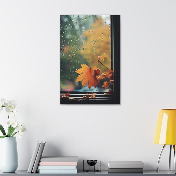 Fall Window Print Window Leaf Rain Autumn Fall Leaves Canvas Art Print, Autumn Rain,