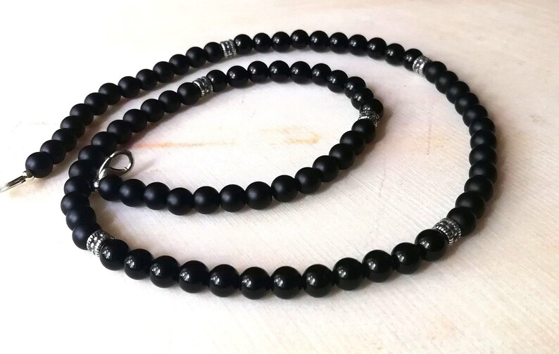 Men's Black Necklace Made of Natural Stone and Silver - Etsy