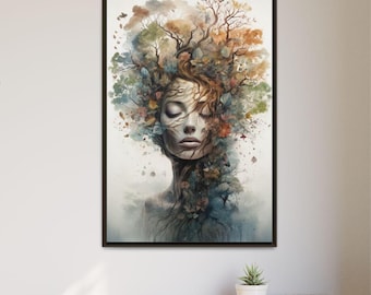 Tree Of Life Symbol Canvas Art Print, Mother Nature Wall Art, Pagan Goddess Painting, Forest Mysticism, Sacred Nature, Women&#39;s Tree Painting