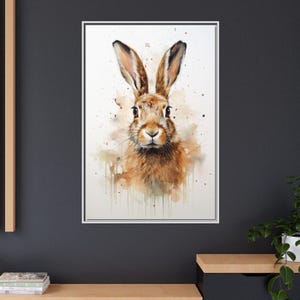 Watercolor Hare Canvas Print: Rabbit Portrait, Neutral Tones