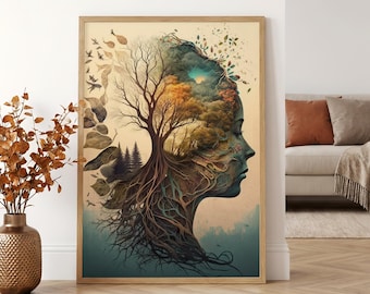 Boho Tree of Life Canvas Print, Spiritual Mother Nature Wall Art, Meditation Room Decor