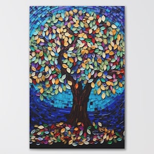 Mosaic Tree of Life Canvas Print: Yggdrasil Celtic Wall Art
