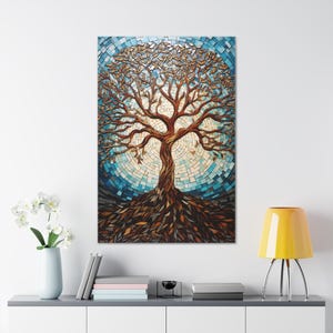 Yggdrasil Tree of Life Canvas Art: Abstract Stained Glass Style
