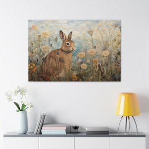 Wild Hare Canvas Art Print: Vintage Meadow Portrait