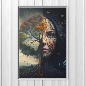 Tree of Life Canvas Wall Art, Tree Yggdrasil Art Print, Mother Nature Art, Magical Fantasy Art Print, Spiritual Mother Earth, Gaia Goddess