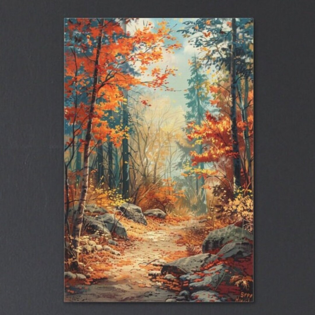 Autumn Forest Landscape Painting, Road Through the Trees Canvas Art ...