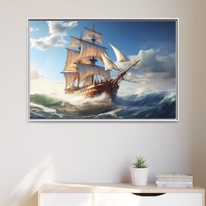 Sailing Ship At Sea On A Bright Sunny Day Art Print, Vintage Sailing Ship Canvas Art, Classic Sailing Ship, Wall Decor, Vintage Sailboat