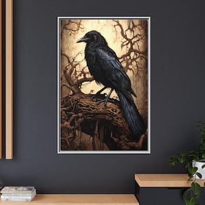 Mystical Raven Art Print, Matte Canvas Framed Wall Decor, Gothic Home Accent, Dark Fantasy Decor, Perfect for Halloween, Bird Lover Gift