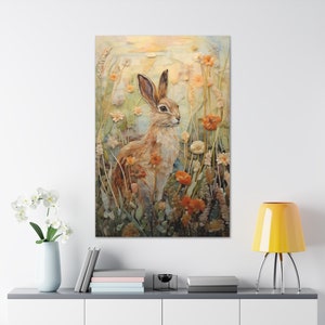Hare Meadow Canvas Art: Wildflower Mosaic Portrait
