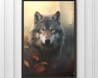 Muurkunst wilde dieren Lone Wolf in Forest canvasprint rustiek decor