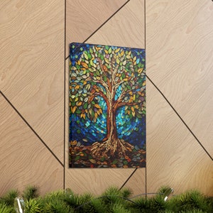 Colorful Tree of Life Canvas Print: Mosaic Style Wall Decor