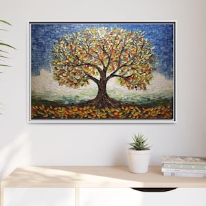Tree of Life Painting Canvas Print, Yggdrasil Wall Art, Stained Glass Effect, Celtic Poster, Mosaic Tree of Life, Mystical Tree Painting