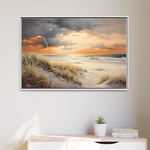 Sand Dunes Beach Sunset Canvas Art Print: Coastal Landscape Painting