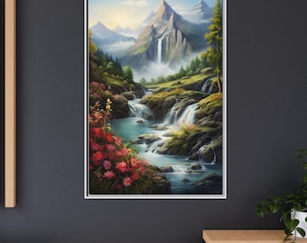 Forest Waterfall Canvas Print: Giclée Mountain Wall Art