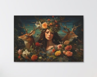 Mother Nature Canvas Art Print, Goddess of Nature, Mother Earth Print, Spiritual Mother Wall Art, Nymph In Nature, Mystical Canvas, Forest