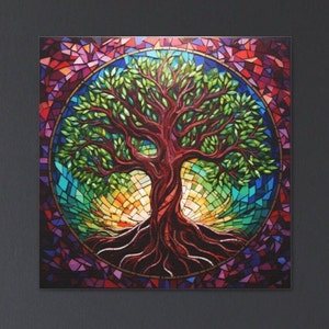 Colorful Mandala Tree of Life Canvas Print, Mosaic Effect Tree of Life, Tree Yggdrasil Wall Decor, Celtic Artwork, Norse Mythology Wall Art