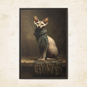 Sphynx Cat Portrait Canvas Print: Whimsical Framed Cat Lover Gift