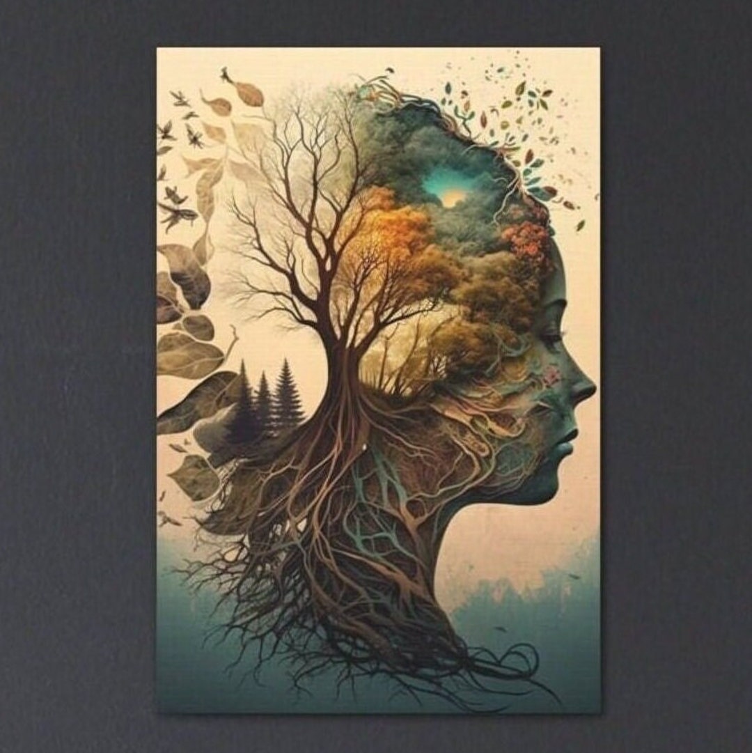 Mother Nature Canvas Wall Art, Tree of Life Yggdrasil Art Print, Tree