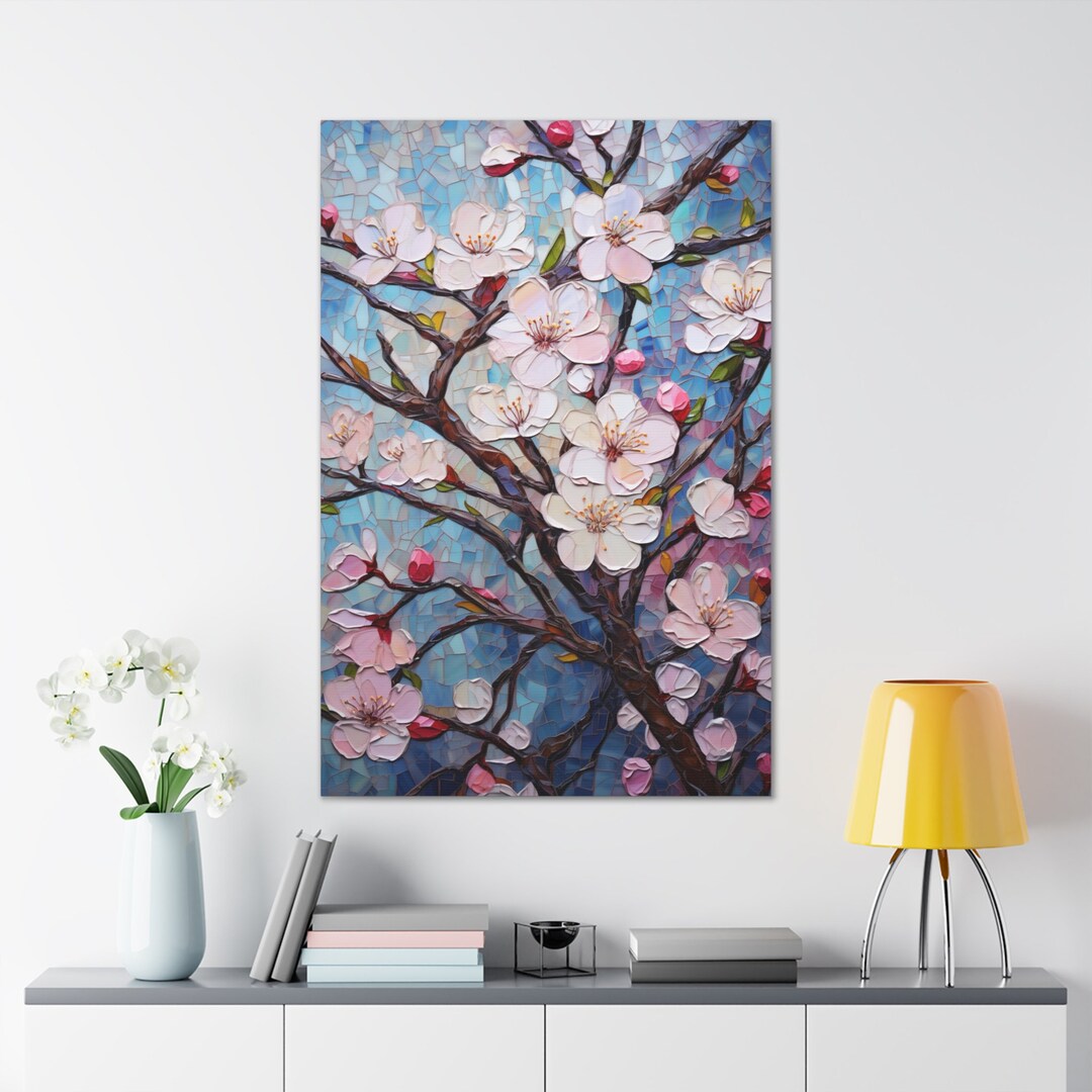 Blossom Cherry Branches Art Print, Stained Glass Style Canvas Print ...