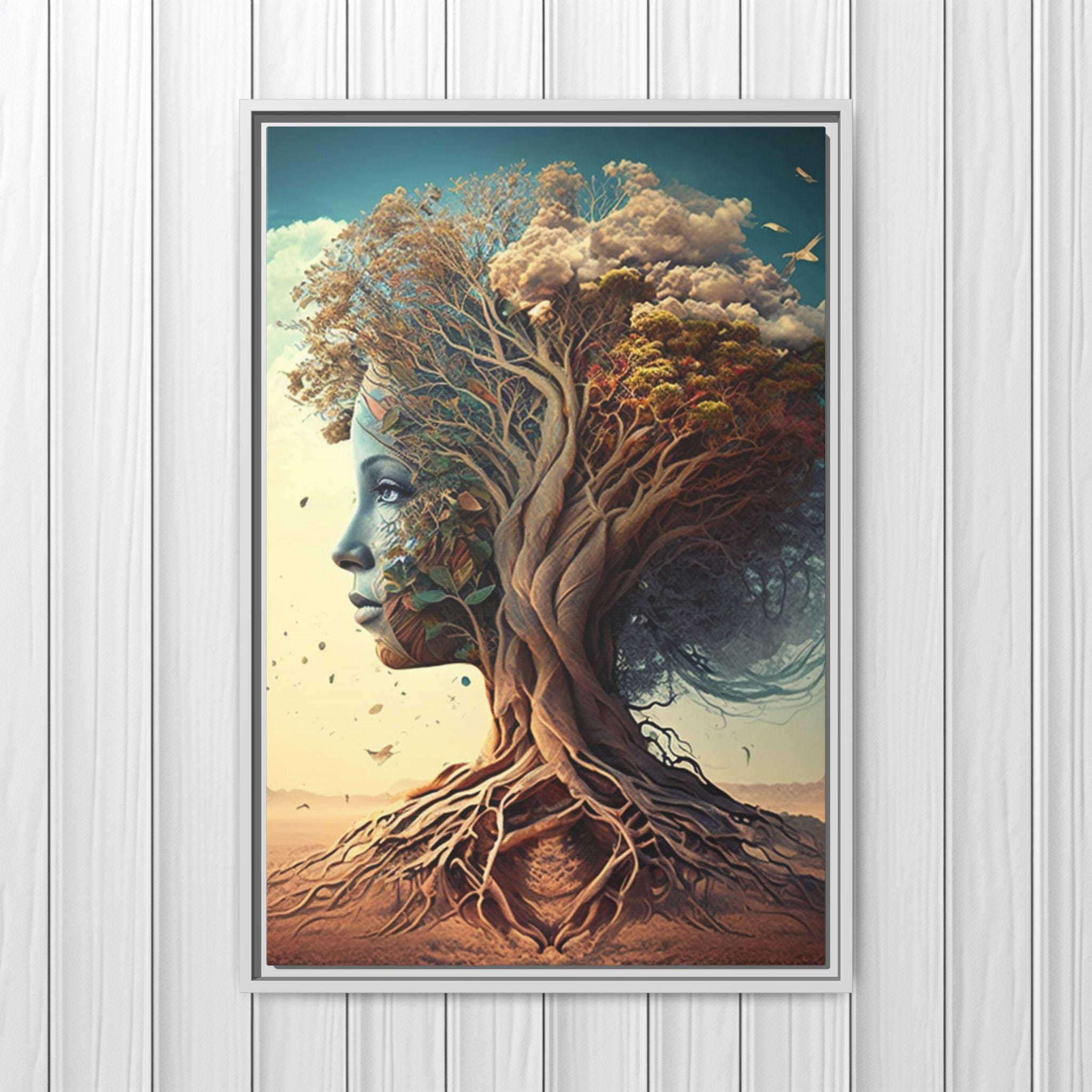 Mother Nature Art Print, Tree of Life Canvas Wall Art, Tree of Life Yggdrasil Poster, Spiritual Mother Earth, Gaia Goddess, Nature Feminine