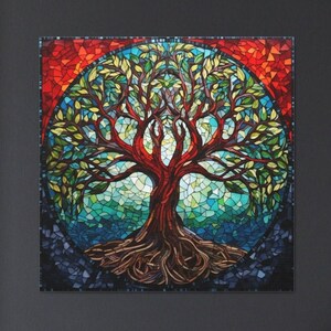 Colorful Tree of Life Mandala Canvas Print, Vibrant Tree of Life Wall Art, Tree Yggdrasil Canvas, Stained Glass Print Large Mandala Painting