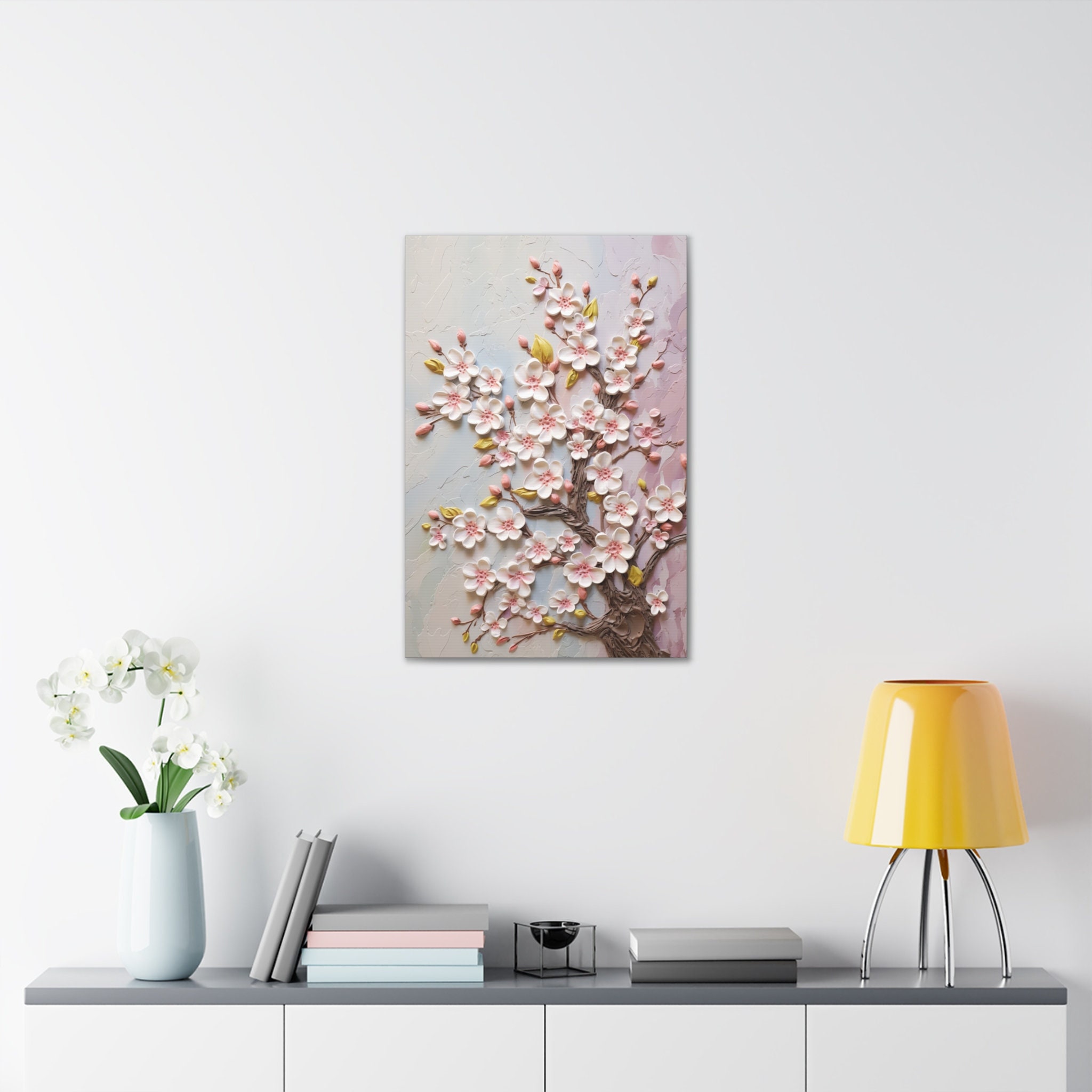 Sakura Blossoms Canvas Print, Japanese Cherry Blossom Wall Decor, Pink Sakura Flowers on Light