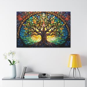 Yggdrasil Tree of Life Canvas Print: Stained Glass Style Artwork