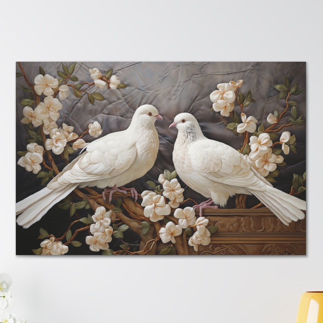 Dove、Lake Afternoon、希少画集画、新品額付 White Doves Canvas Print, Silk Screen Style, Couple Gift - Etsy