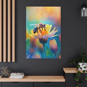 Bee on Flower Canvas Art Print: Vibrant Nature Home Decor