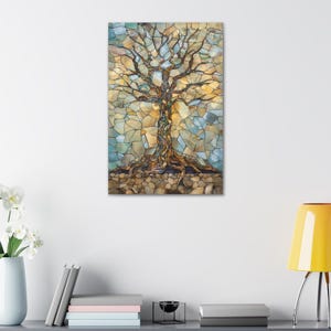 Yggdrasil Canvas Print: Norse Tree of Life, Stained Glass Style