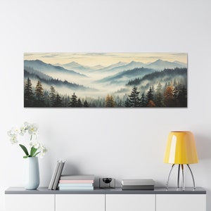 Morning Fog Over a Mountain Forest Art Print, Modern Art of a Mountain Landscape, Nature Landscape Wall Art, Large Wall Art Nature Landscape