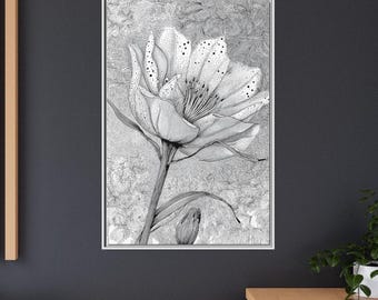 Monochrome Floral Canvas Print: Minimalist Black and White Flower Art
