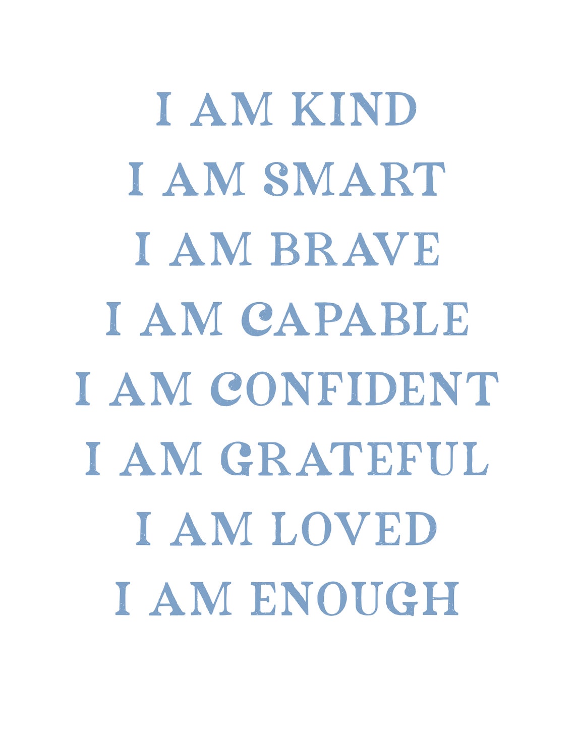 Affirmations for Kids Digital, Boy, Blue Affirmations Print, I Am Kind ...