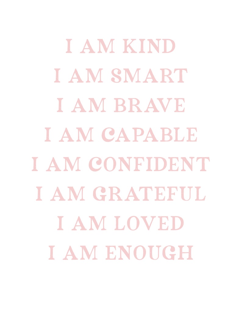 Affirmations for Kids Digital, Pink Affirmations Print, I Am Kind Smart ...