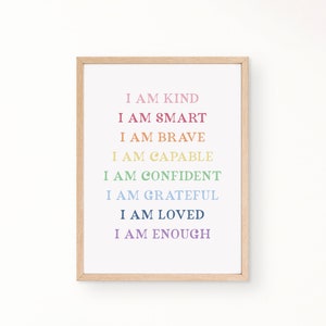 Affirmations for kids digital printable, Rainbow Affirmations Print, I am Kind Smart Loved, Inspirational Nursery Decor, PRINTABLE Wall Art