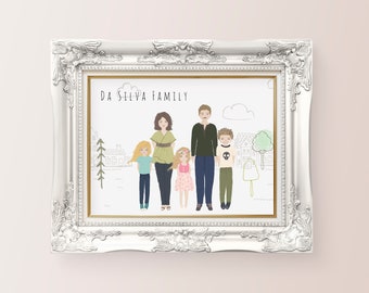 Family Portrait Illustration-Custom Family Print-Personalized Family Portrait Digital Print-Family Portrait Gift-Anniversary-Best Friends