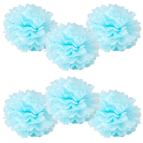 Tissue Paper Pom Poms 6 Pack Powder Blue With 8 Etsy