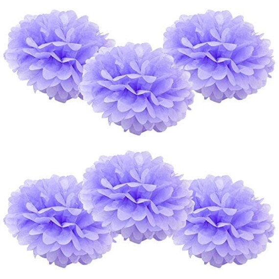 6 Lavender Tissue Pom Poms