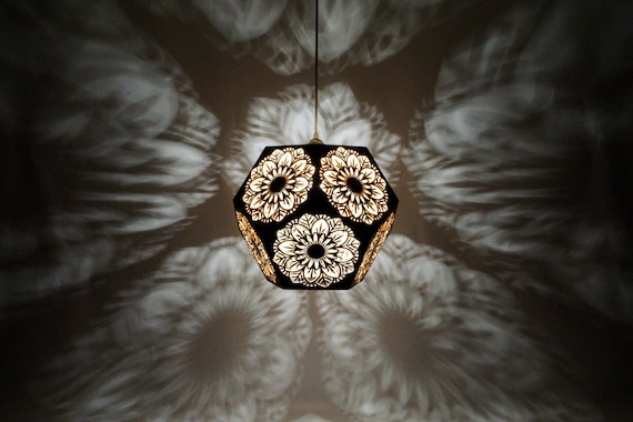 Meditation Pendant Light Mandala Sacred Geometry Symbol Yoga Light Night Light Shadow Lamp Geometric Pendant Wood Lamp Dodecahedron